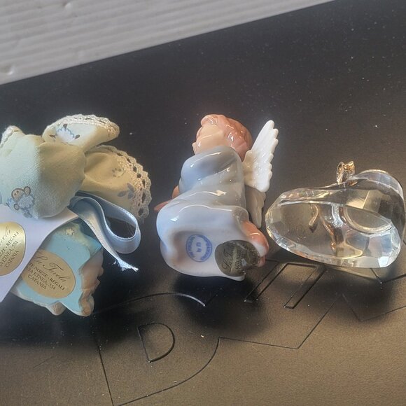 3 Figurine Lot: Italian Fine Porcelain Baby Teddy Bear, Angle Lute, Crystal Boot - Picture 8 of 10